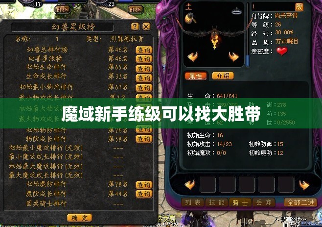 魔域新手练级可以找大胜带 - 轩辕网
